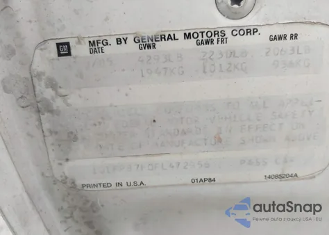 1985 Chevrolet Camaro z USA, uszkodzony, nr VIN 1G1FP87F0FL472956